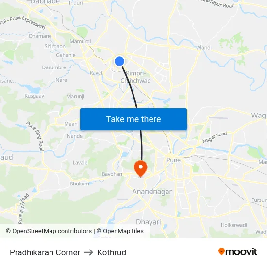 Pradhikaran Corner to Kothrud map