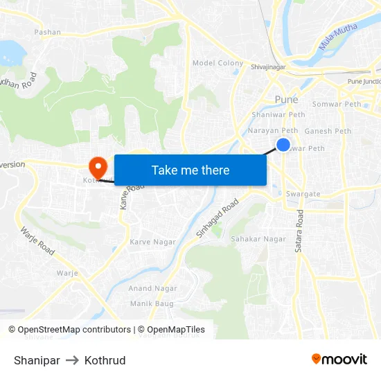 Shanipar to Kothrud map