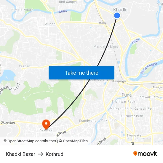Khadki Bazar to Kothrud map