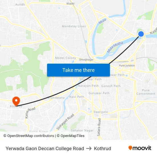Yerwada Gaon Deccan College Road to Kothrud map