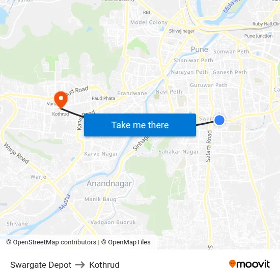Swargate Depot to Kothrud map
