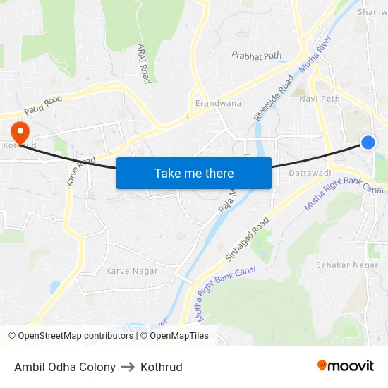 Ambil Odha Colony to Kothrud map
