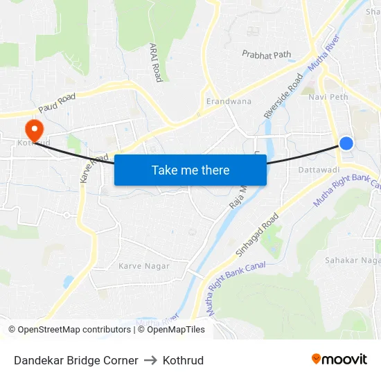 Dandekar Bridge Corner to Kothrud map