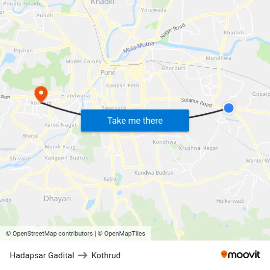 Hadapsar Gadital to Kothrud map