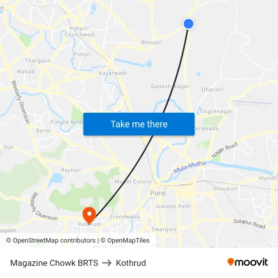 Magazine Chowk BRTS to Kothrud map