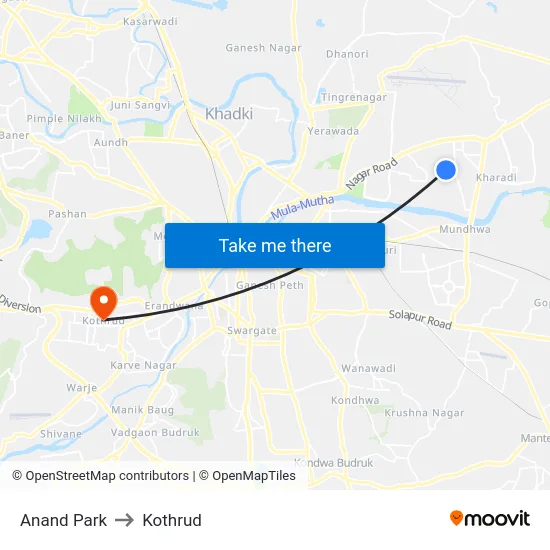 Anand Park to Kothrud map