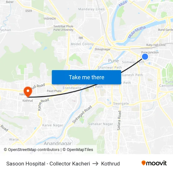 Sasoon Hospital - Collector Kacheri to Kothrud map