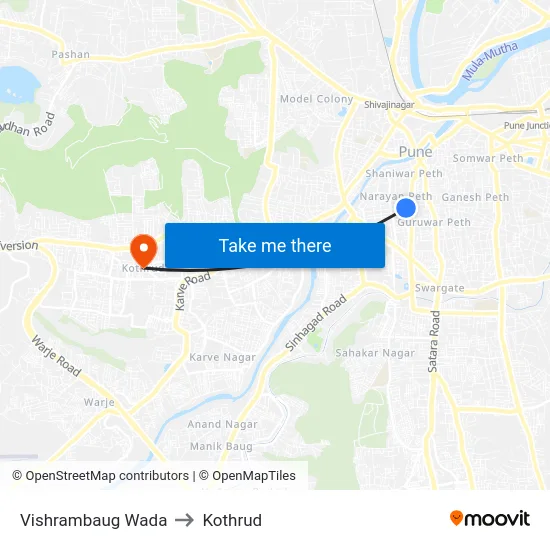 Vishrambaug Wada to Kothrud map