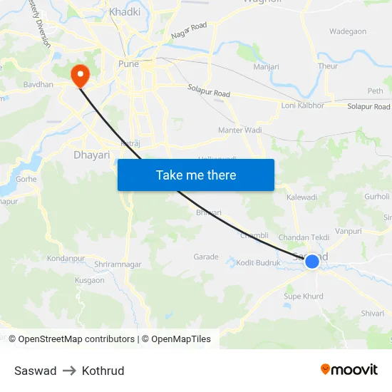 Saswad to Kothrud map