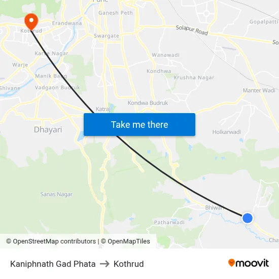 Kaniphnath Gad Phata to Kothrud map