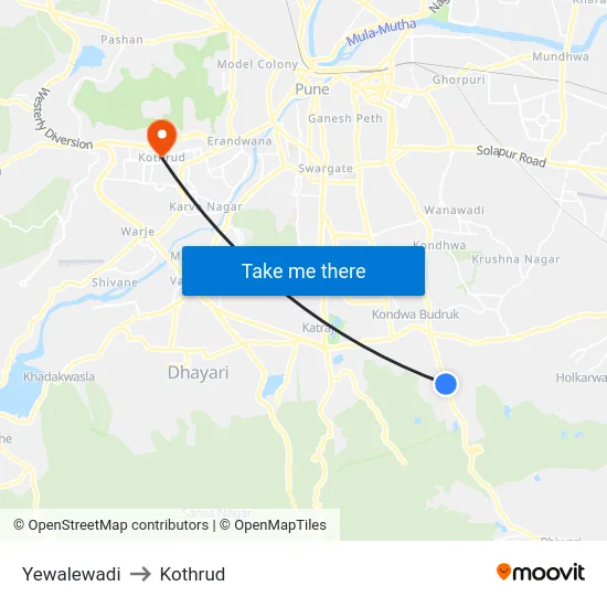 Yewalewadi to Kothrud map