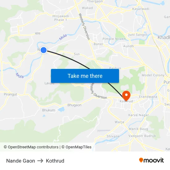 Nande Gaon to Kothrud map