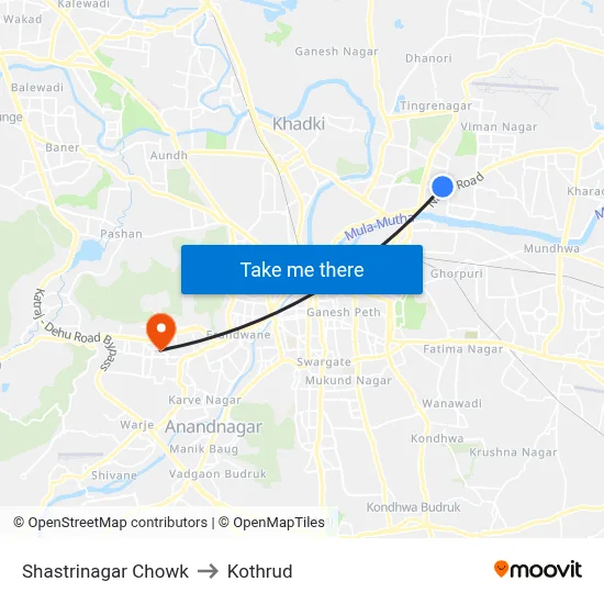 Shastrinagar Chowk to Kothrud map
