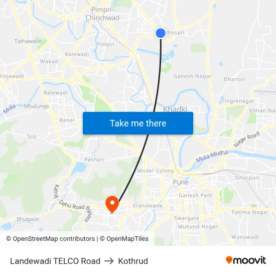 Landewadi TELCO Road to Kothrud map