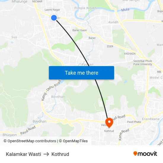 Kalamkar Wasti to Kothrud map