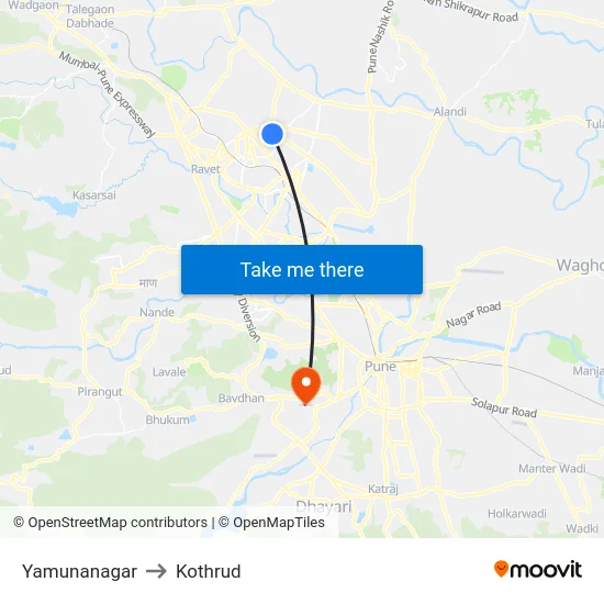 Yamunanagar to Kothrud map