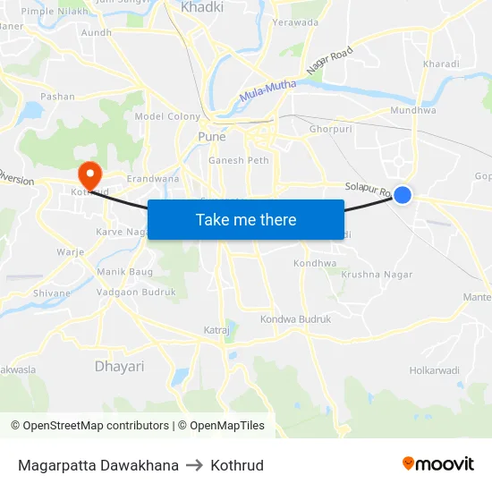 Magarpatta Dawakhana to Kothrud map