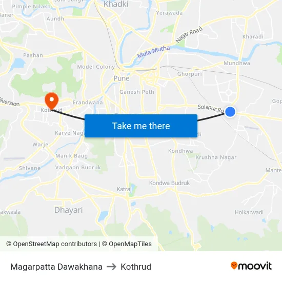 Magarpatta Dawakhana to Kothrud map