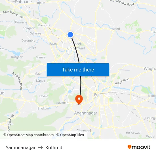 Yamunanagar to Kothrud map