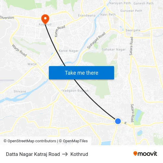 Datta Nagar Katraj Road to Kothrud map