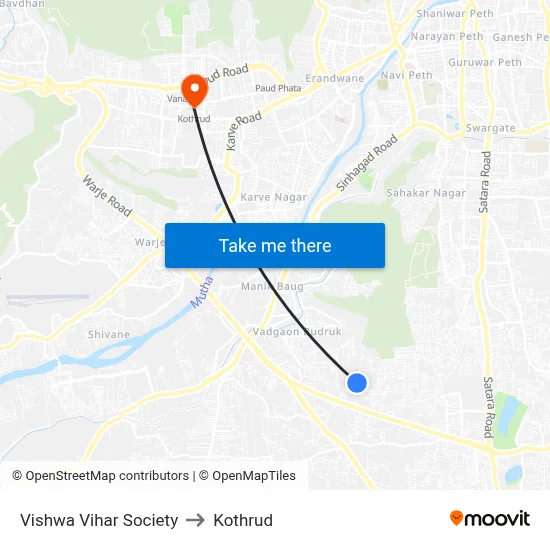 Vishwa Vihar Society to Kothrud map