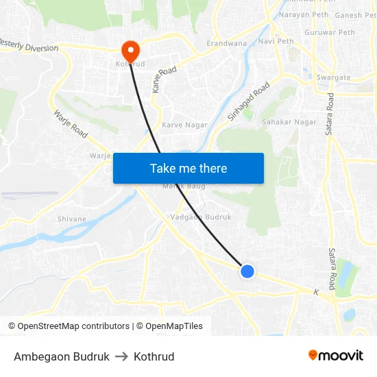 Ambegaon Budruk to Kothrud map