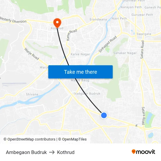 Ambegaon Budruk to Kothrud map