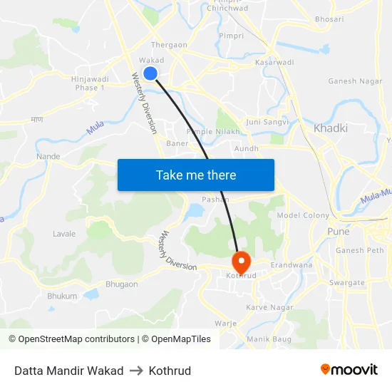 Datta Mandir Wakad to Kothrud map