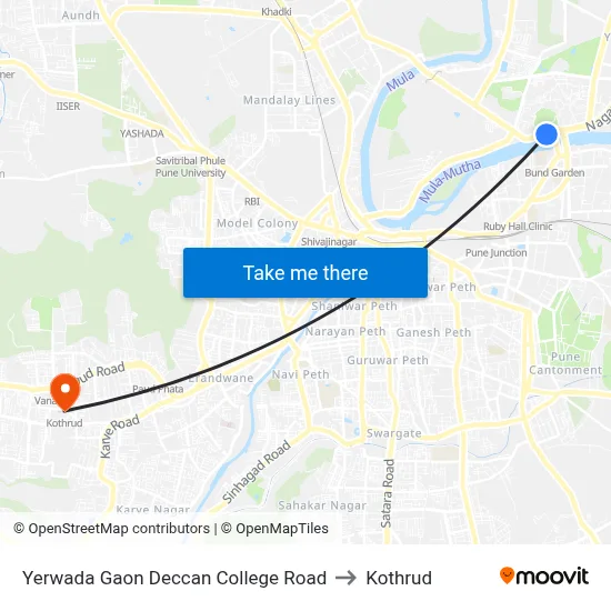 Yerwada Gaon Deccan College Road to Kothrud map