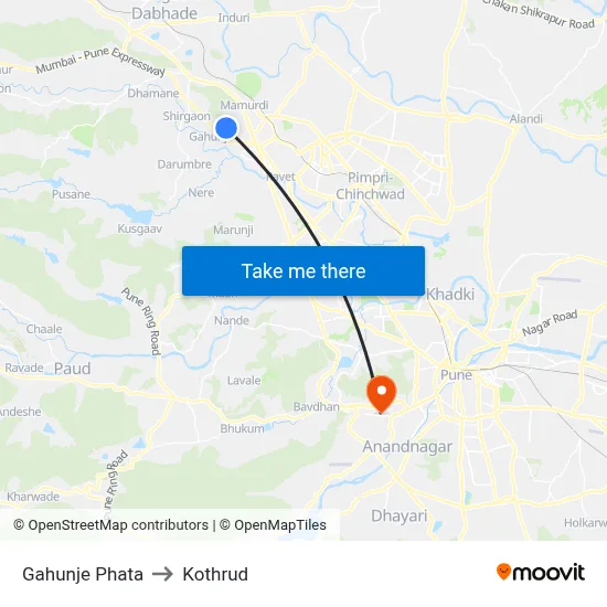 Gahunje Phata to Kothrud map