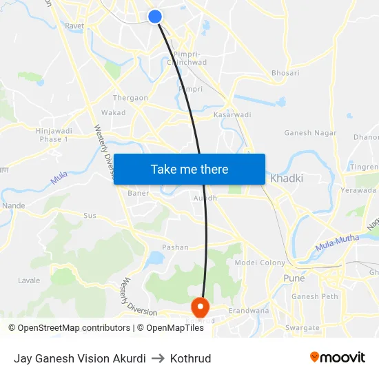 Jay Ganesh Vision Akurdi to Kothrud map