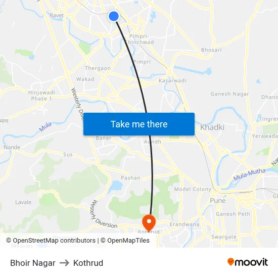 Bhoir Nagar to Kothrud map