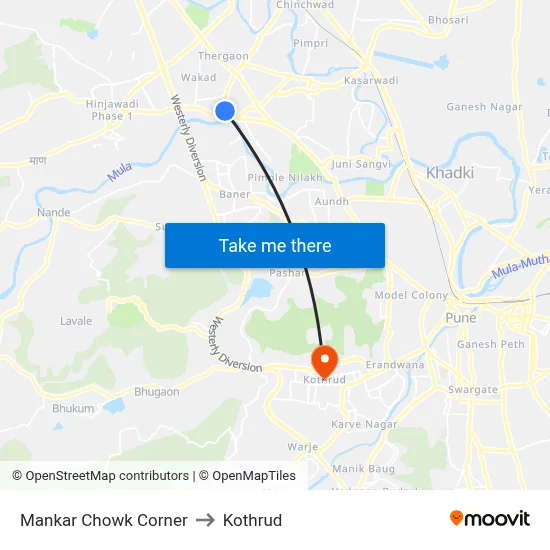 Mankar Chowk Corner to Kothrud map