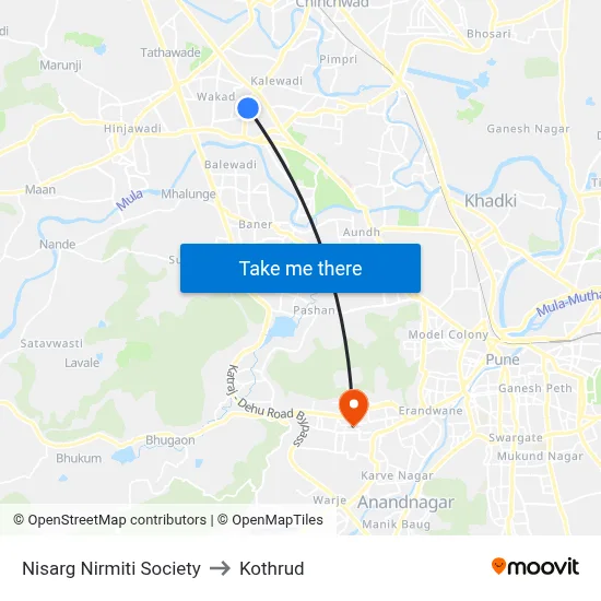 Nisarg Nirmiti Society to Kothrud map