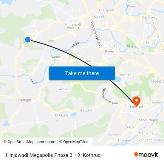 Hinjawadi Megapolis Phase 3 to Kothrud map