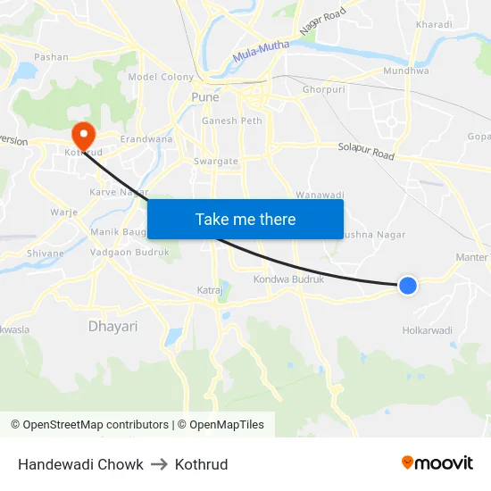 Handewadi Chowk to Kothrud map