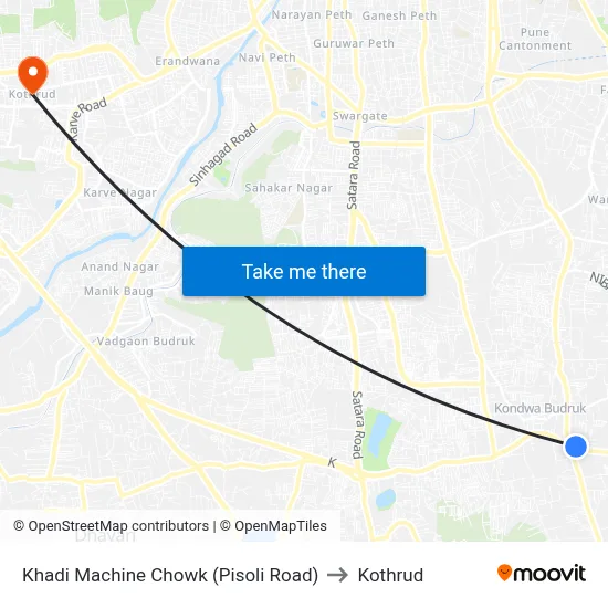 Khadi Machine Chowk (Pisoli Road) to Kothrud map