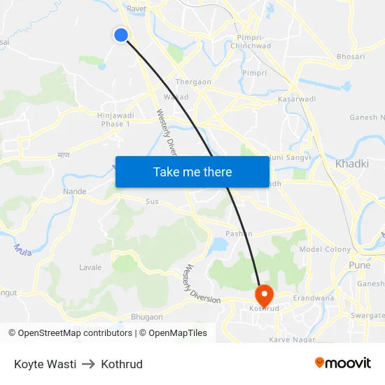 Koyte Wasti to Kothrud map