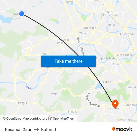 Kasarsai Gaon to Kothrud map