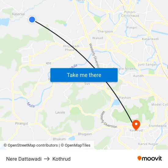 Nere Dattawadi to Kothrud map