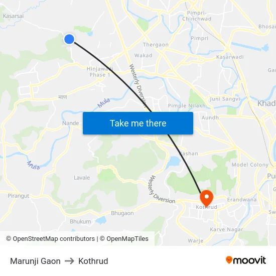 Marunji Gaon to Kothrud map