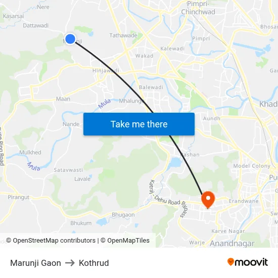 Marunji Gaon to Kothrud map
