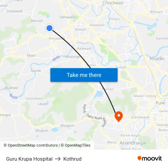 Guru Krupa Hospital to Kothrud map