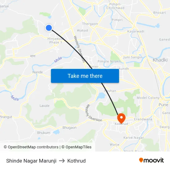 Shinde Nagar Marunji to Kothrud map