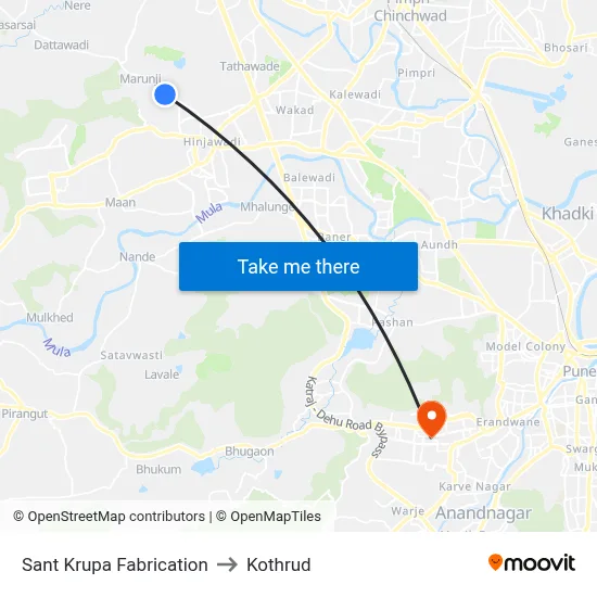 Sant Krupa Fabrication to Kothrud map