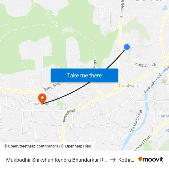 Mukbadhir Shikshan Kendra Bhandarkar Road to Kothrud map