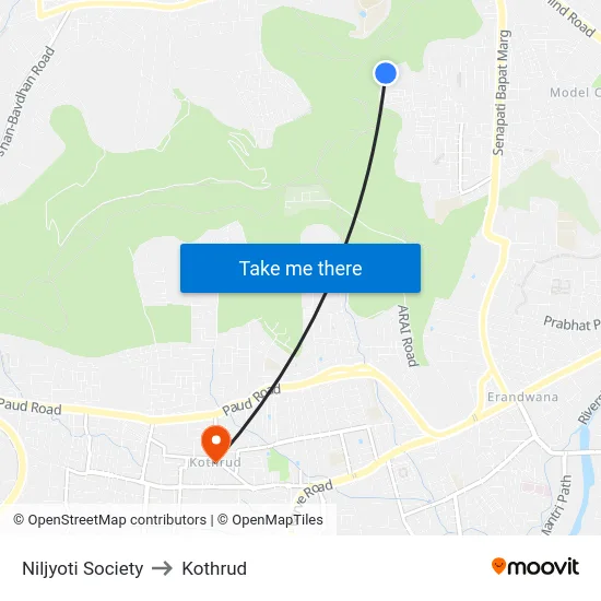 Niljyoti Society to Kothrud map