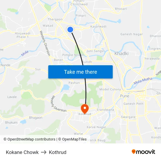 Kokane Chowk to Kothrud map