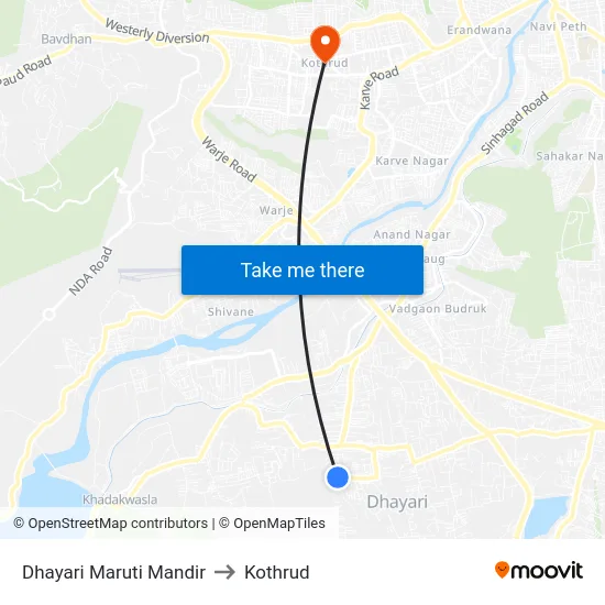 Dhayari Maruti Mandir to Kothrud map