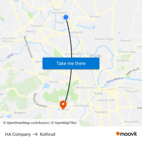 HA Company to Kothrud map